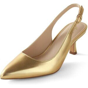 Women's Gold Pu Slingback Kitten Heels Closed Pointed Toe Pumps Dress Shoes